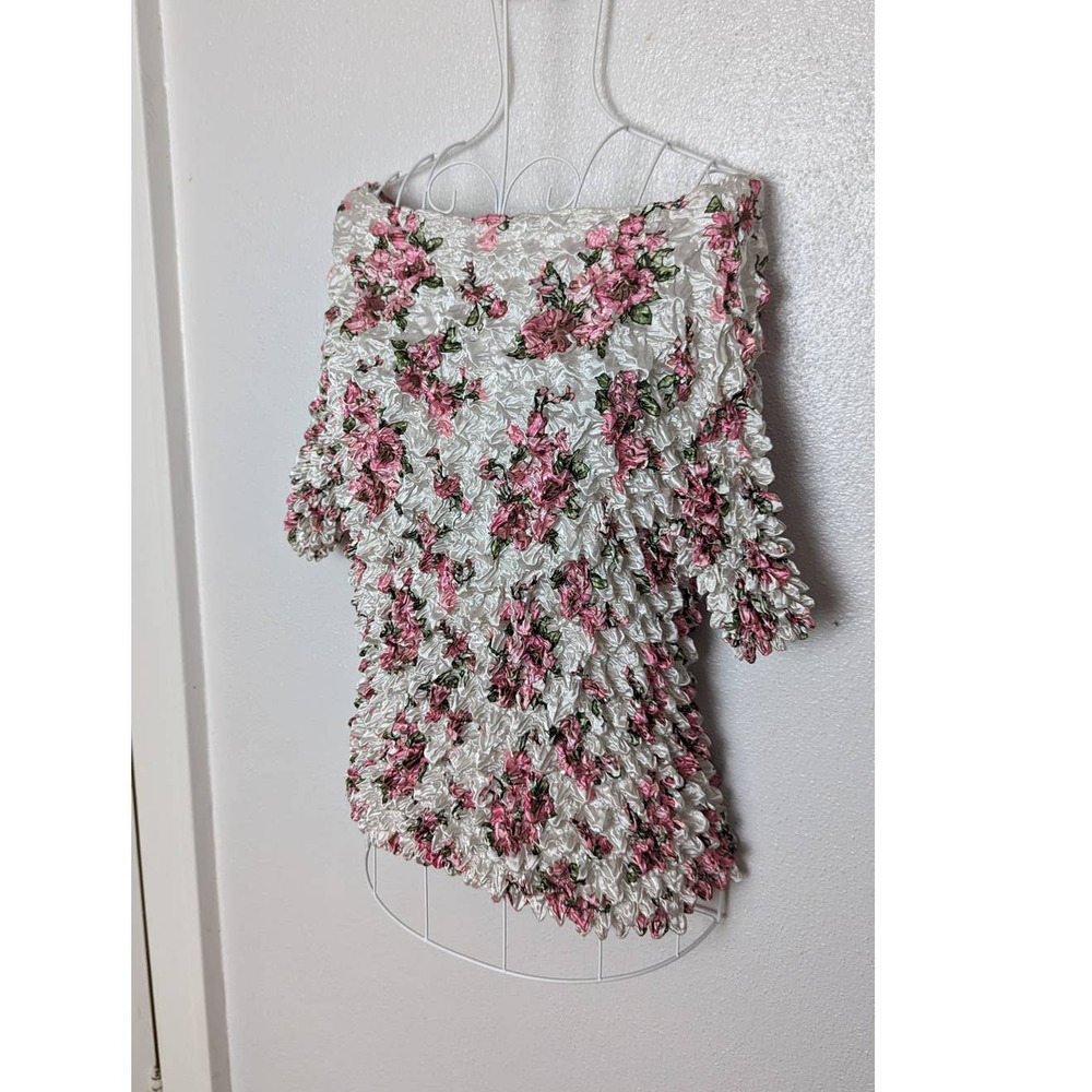 Vintage 90s Pink Cottage Rose Popcorn Shirt OS